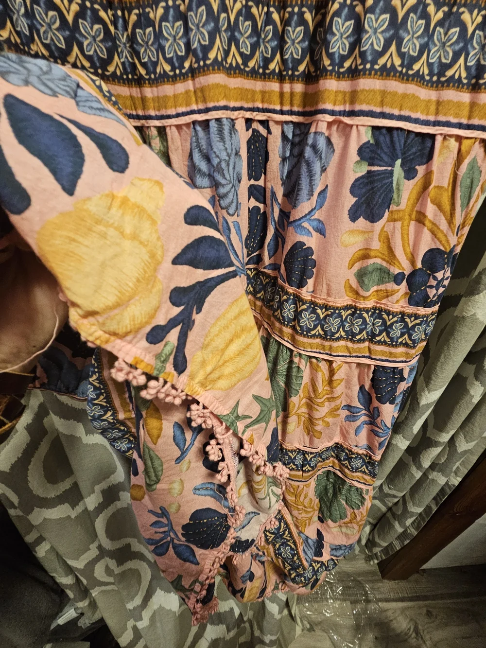 Farm Rio Seashell Tapestry Tiered Pink Midi Dress - Picture 10 of 11